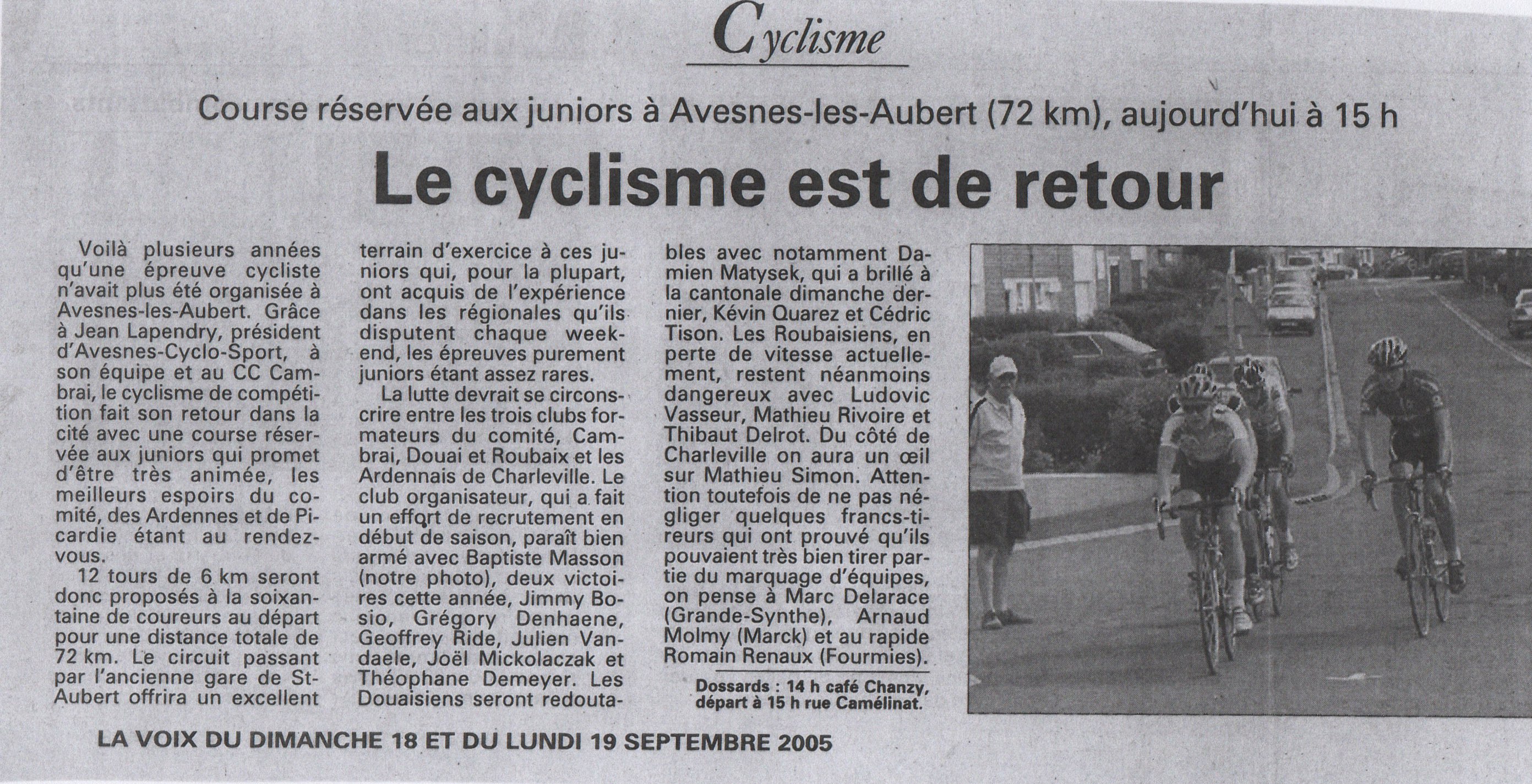 Le cyclisme est de retour